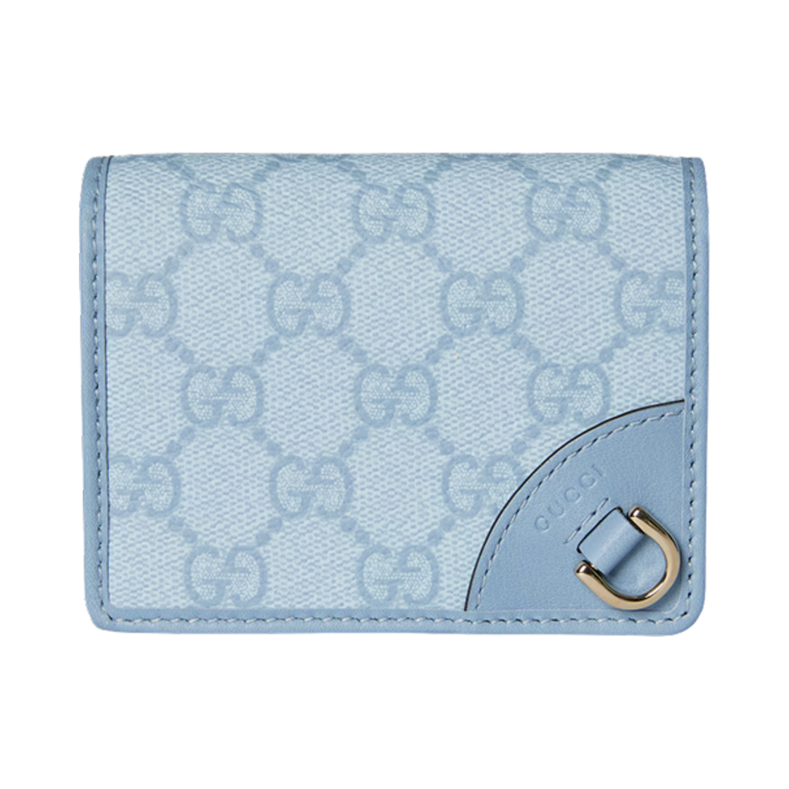 820692-FAD6L-8462 Gucci GG Emblem Mini Wallet Light Blue