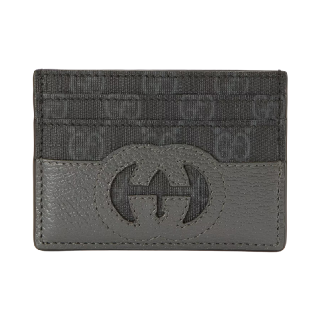 구찌 인터로킹 G 슈프림 컷아웃 카드 케이스 블랙 그레이(Gucci Interlocking G Supreme Cut-Out Card Case Black Grey) - 1