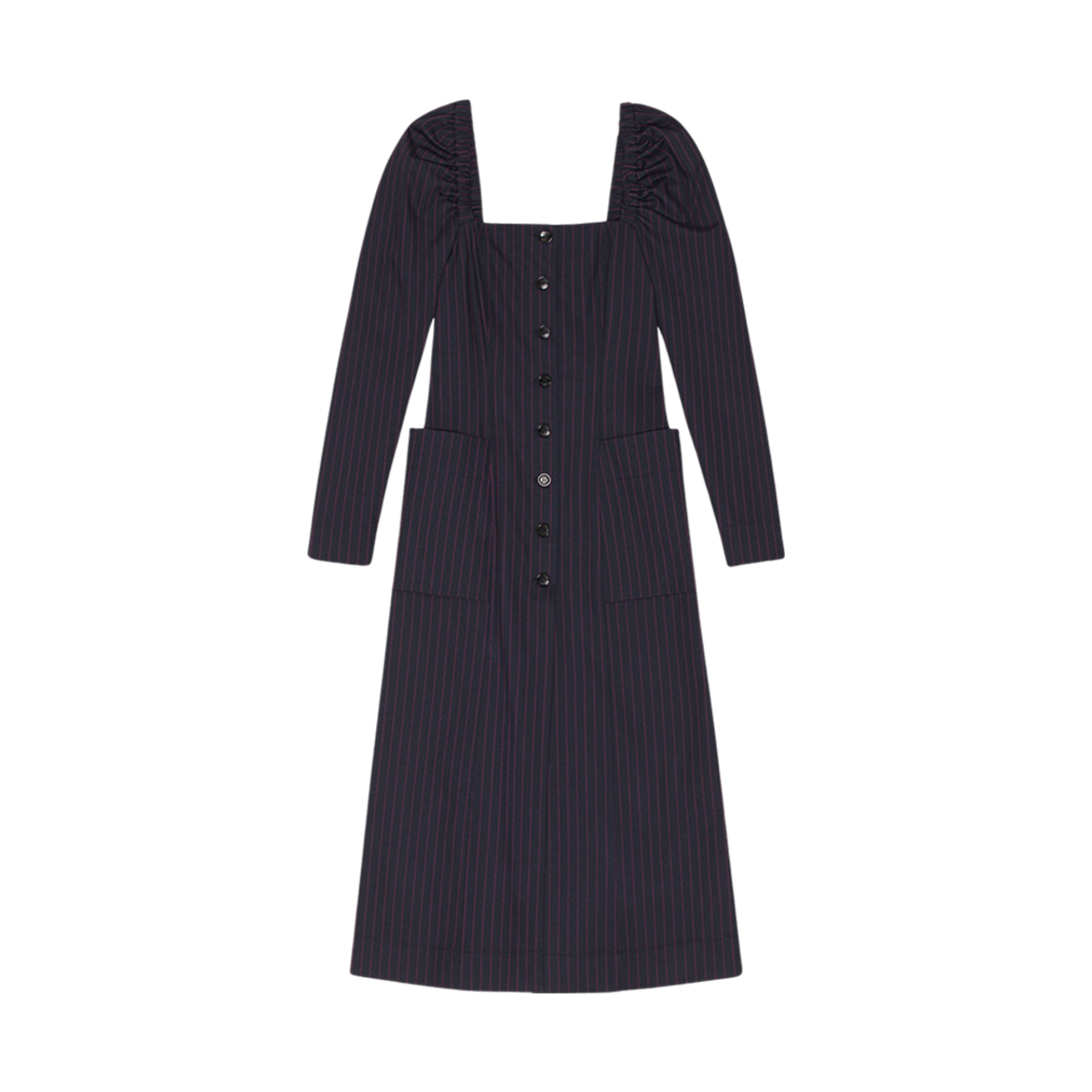 F7894-683 (W) Ganni Stretch Striped Fitted Midi Dress Sky Captain