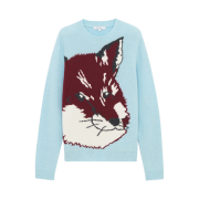 Maison Kitsune Big Fox Head Jacquard Pullover Knit Aqua