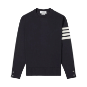 Thom Browne Fine Merino Wool Stitch 4-Bar Classic Crewneck Pullover Knit Navy