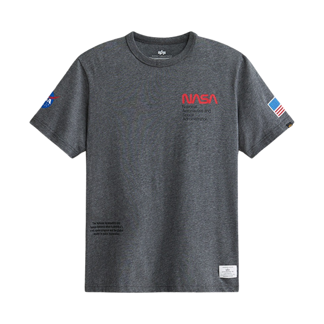 AICOI0000039DCH ALPHA INDUSTRIES Nasa Worm Logo Gen Ii Tee Dark Charcoal Heather
