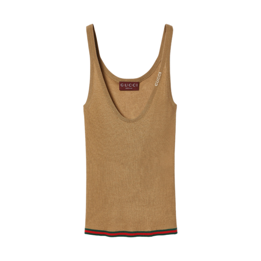 (W) Gucci Fine Rib Cashmere and Silk Tank Top Camel