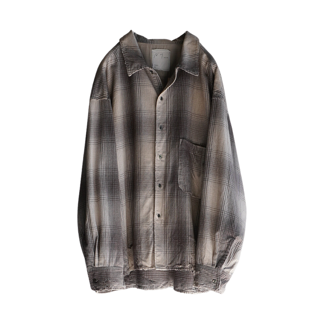 안셀름 데미지 플란넬 체크 셔츠 아이보리 블랙(Ancellm Damaged Flannel Check Shirt Ivory Black)