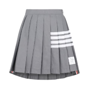 (W) Thom Browne Ripstop Mesh 4-Bar Dropped Back Pleated Mini Skirt Medium Grey