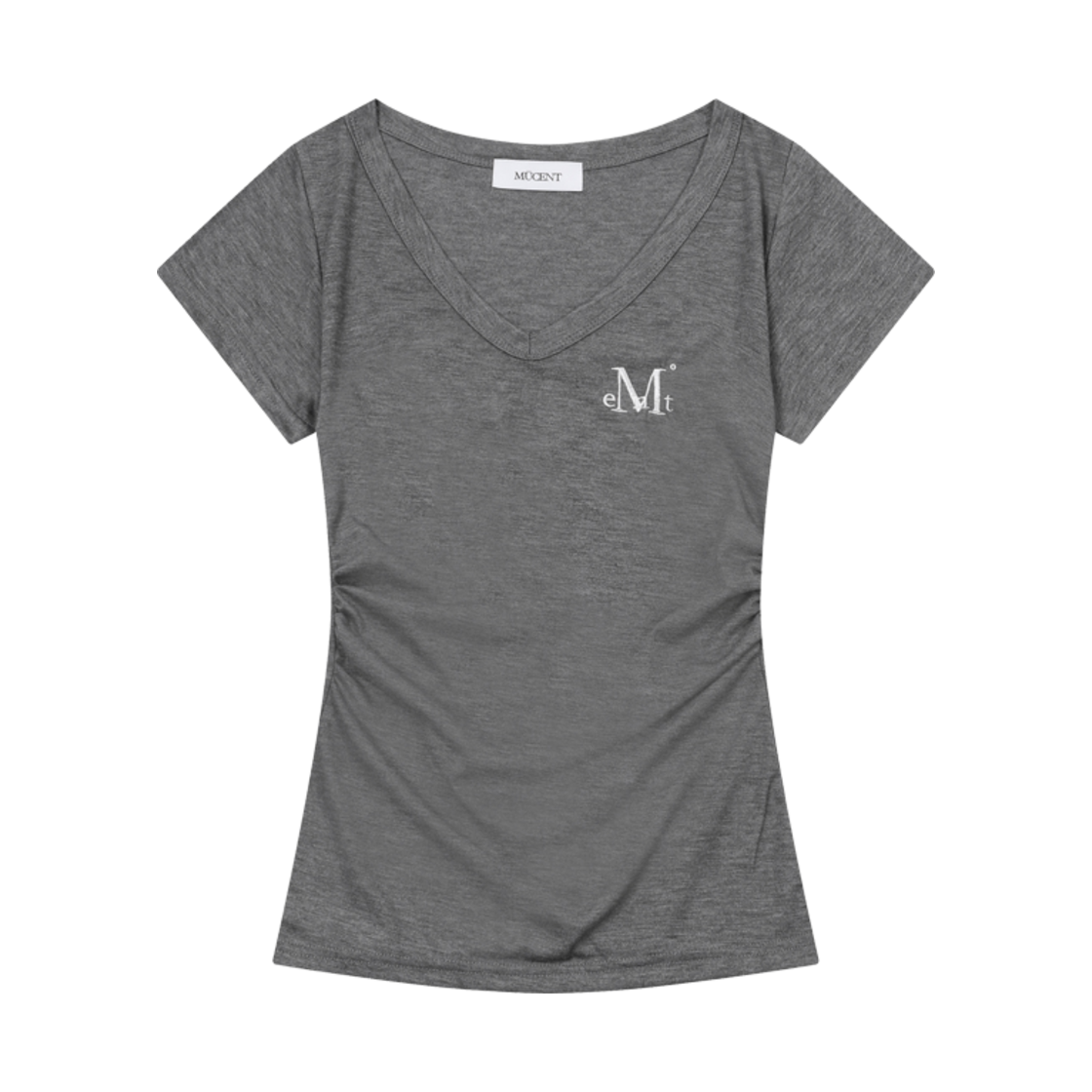 P00000WV_02 MUCENT Yati Side Shirring V-Neck Half T Charcoal