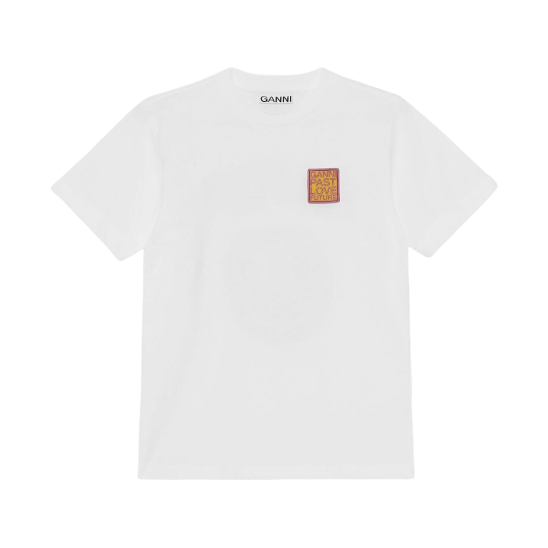 (W) 가니 코튼 저지 프린티드 패치 티셔츠 브라이트 화이트((W) Ganni Cotton Jersey Printed Patch T-shirt Bright White) - 1