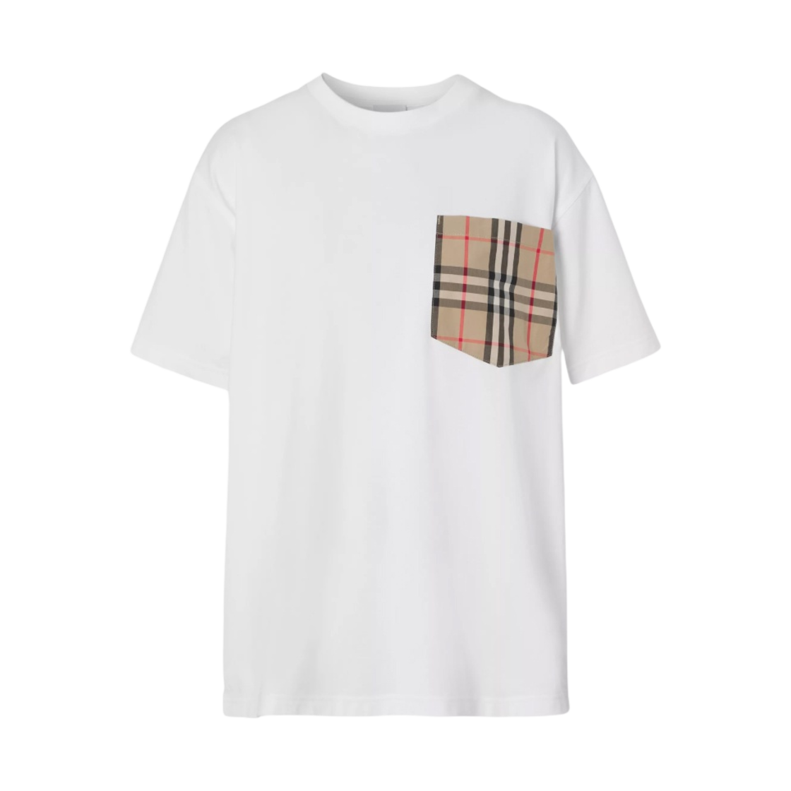 (W) 버버리 빈티지 체크 포켓 코튼 오버사이즈 티셔츠 화이트((W) Burberry Vintage Check Pocket Cotton Oversized T-shirt White) - 1