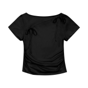 Margarin Fingers Ribbon Cutout T Shirt Black