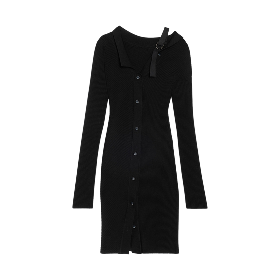 (W) 자크뮈스 라 로브 마이유 콜린 어시메트릭 스트랩 가디건 드레스 블랙((W) Jacquemus La Robe Maille Colin Asymmetric Strap Cardigan Dress Black) - 1