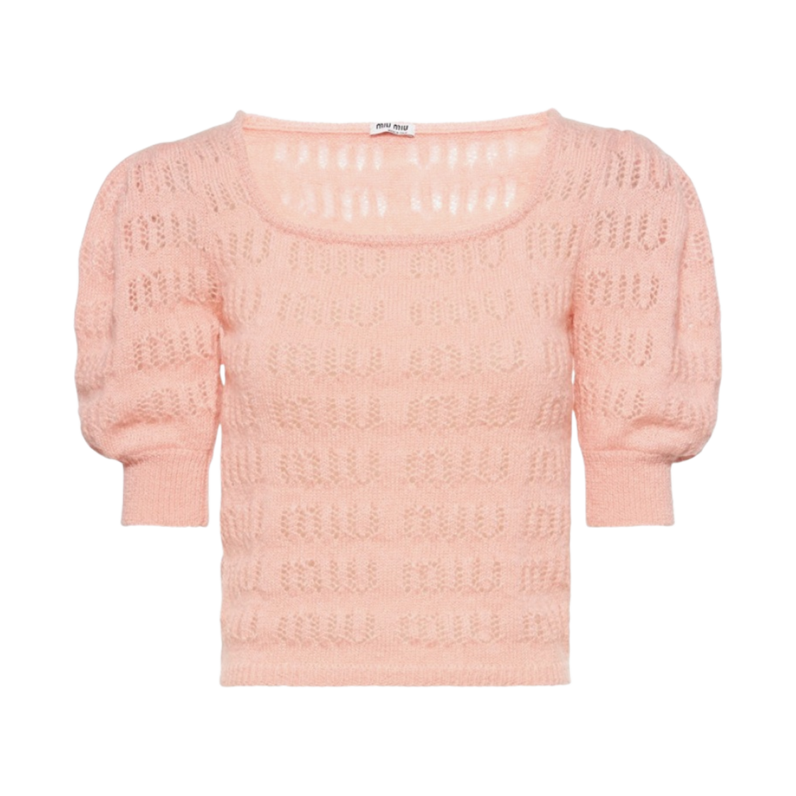 (W) 미우 미우 크롭 모헤어 스웨터 파우더 핑크((W) Miu Miu Cropped Mohair Sweater Powder Pink) - 1