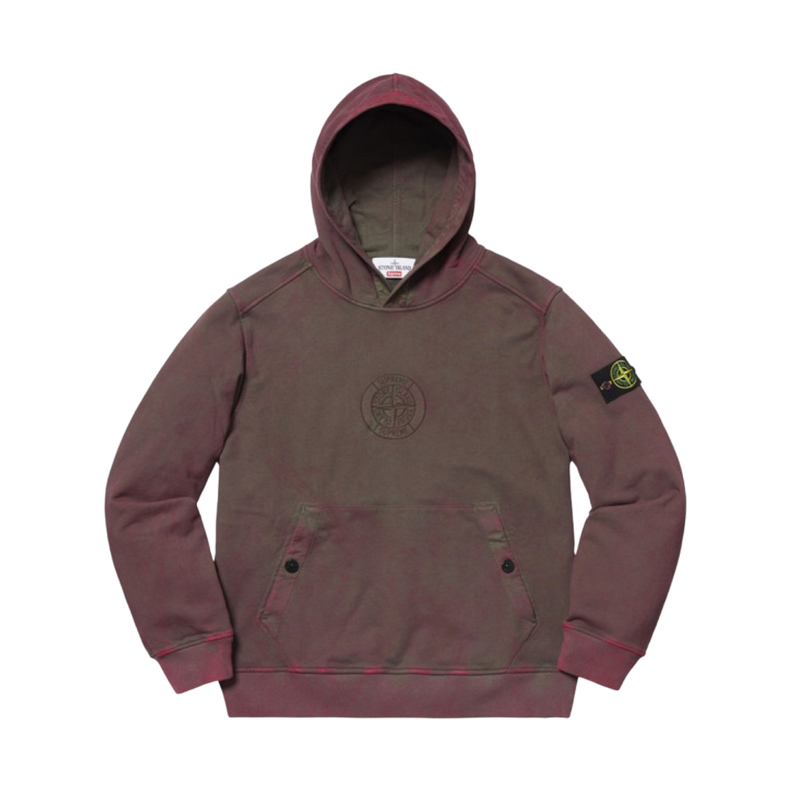 슈프림 x 스톤 아일랜드 더스트 컬러 후드 스웨트셔츠 레드 - 19SS