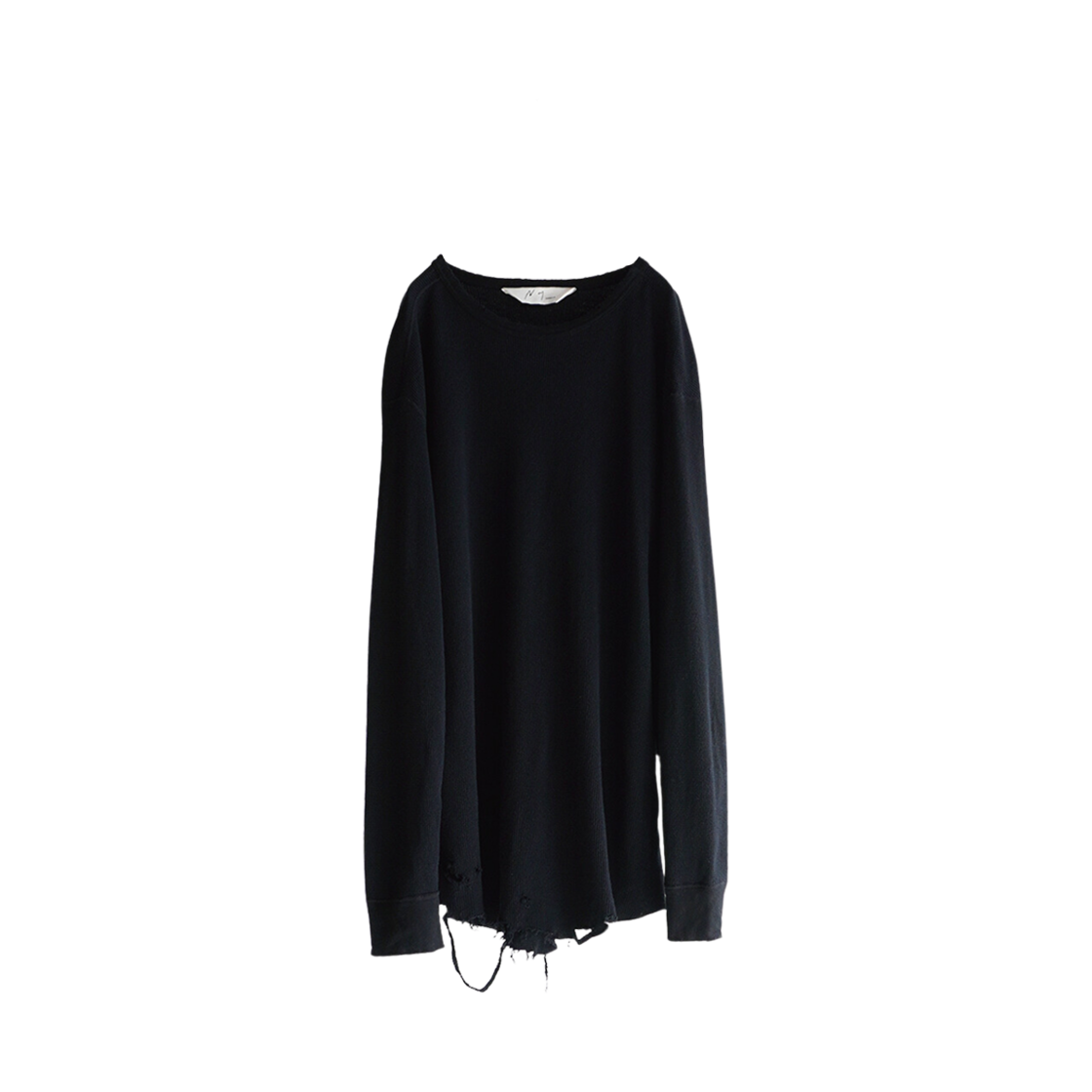 ANC-CT37 Ancellm Damage Waffle Crew LS T-Shirt Black
