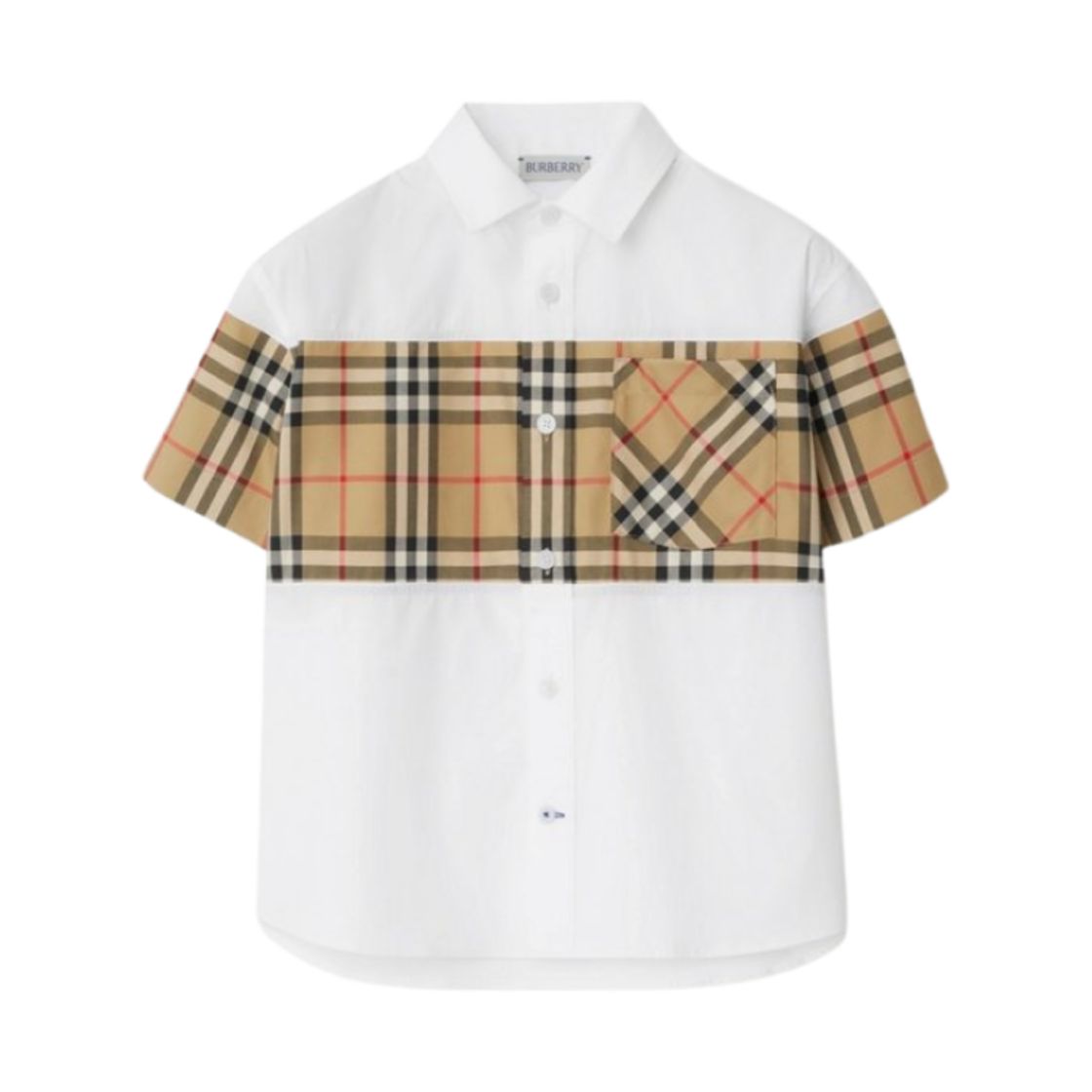 8073366 (Kids) Burberry Check Panel Cotton Shirt White