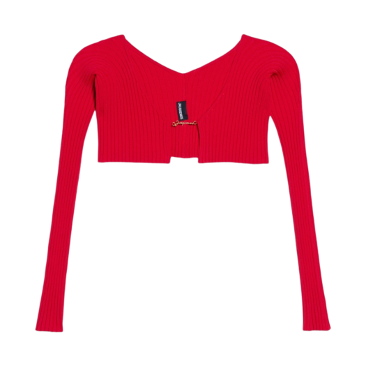 (W) Jacquemus La Maille Pralu Micro Charm Logo Cardigan Red