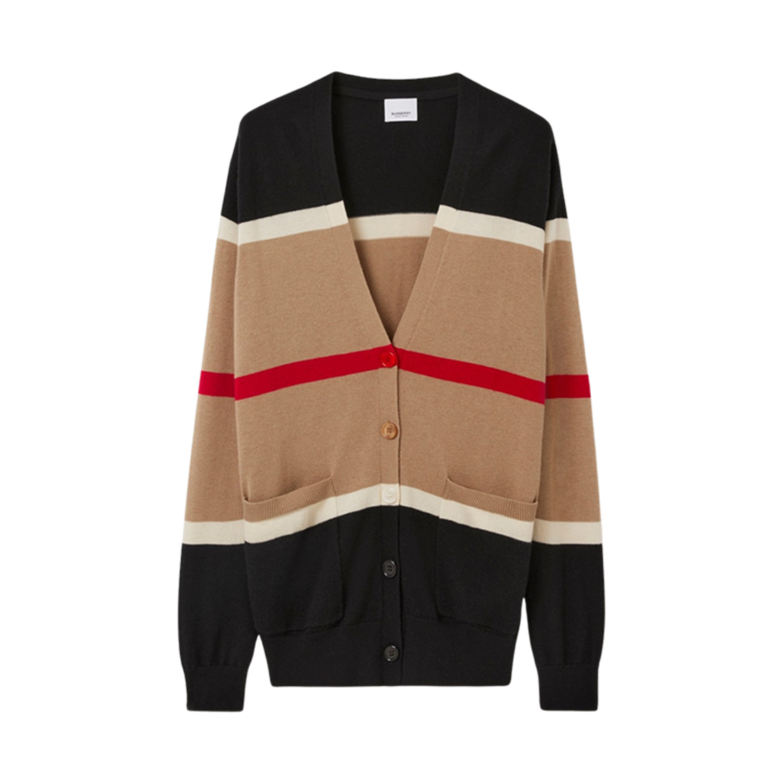 (W) 버버리 스트라이프 캐시미어 실크 가디건 카멜((W) Burberry Striped Cashmere Silk Cardigan Camel)