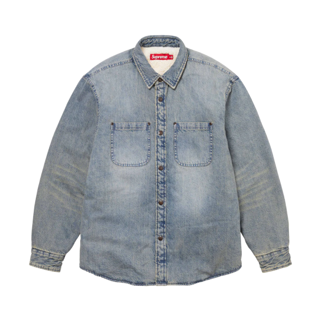슈프림 포우 셔링 라인드 워크 셔츠 워시드 인디고 데님 - 24FW(Supreme Faux Shearling Lined Work Shirt Washed Indigo Denim - 24FW)