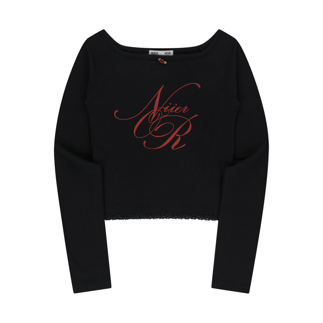 니어 노어 레이스 오프숄더 롱슬리브티 블랙(NIIER NOR Lace Off Shoulder Ls Tee Black)