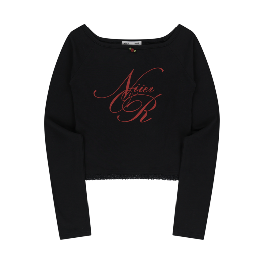 24NNFWTLSF005BK NIIER NOR Lace Off Shoulder Ls Tee Black