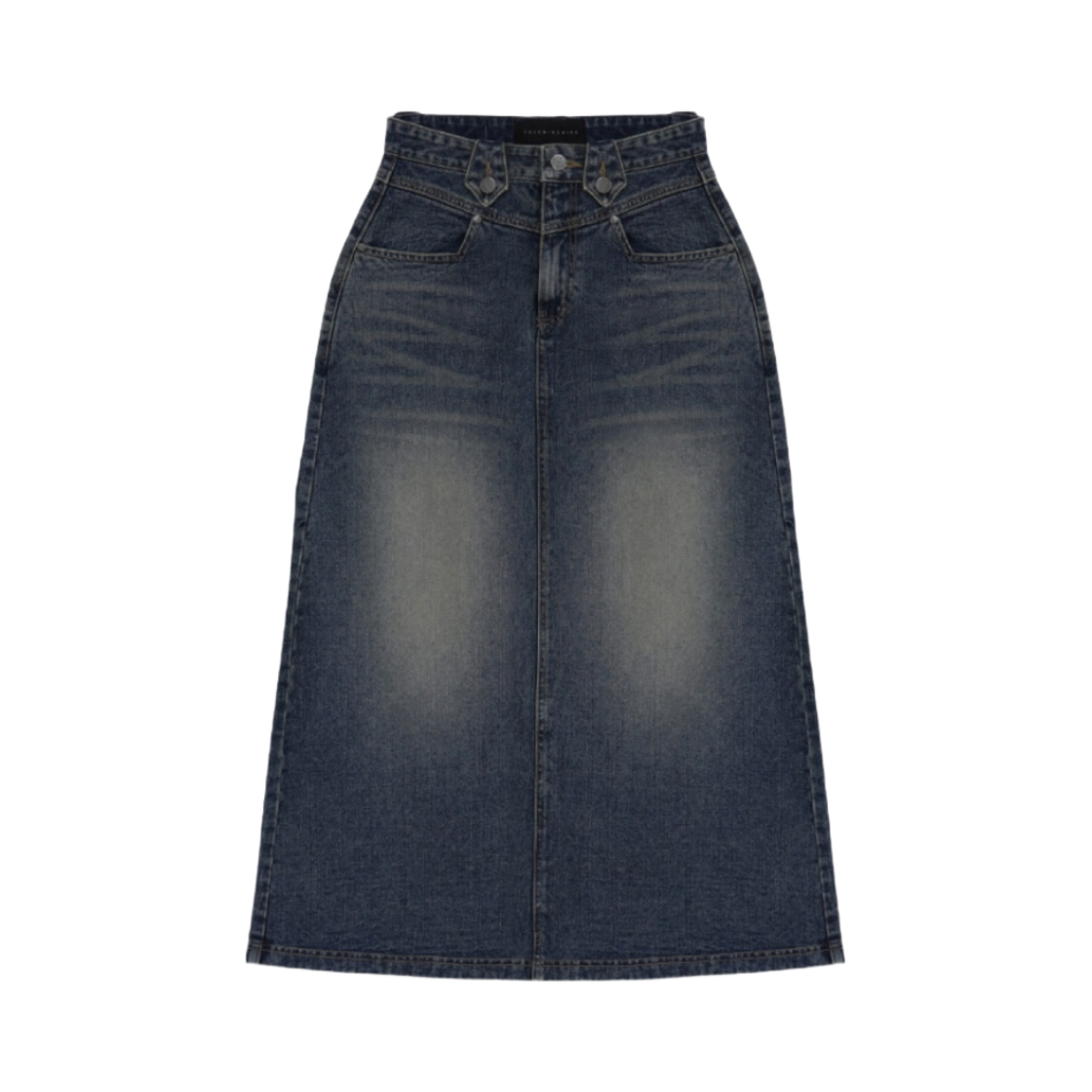 (W) 트리밍버드 프론트 요크 데님 롱 스커트 다크 블루((W) Treemingbird Front Yoke Denim Long Skirt Dark Blue)