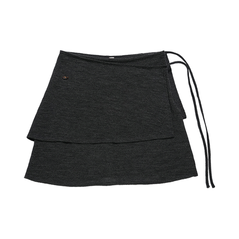 LLL90C-SK-CGY00201 LLL Design Studio Wool Moss Crape Layered Wrap Skirt Charcoal Gray