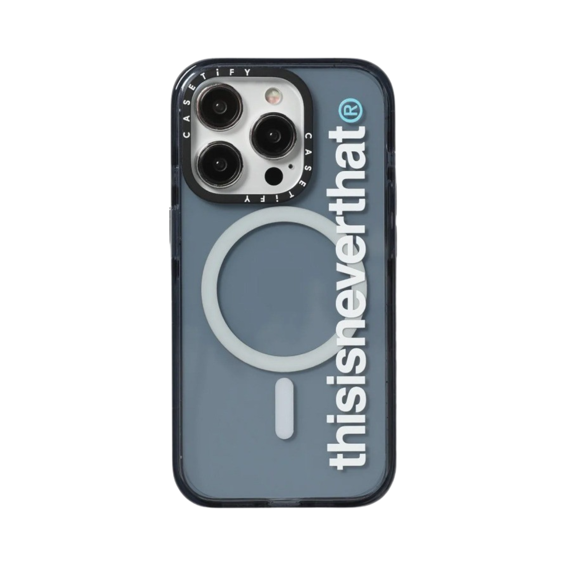 - Casetify x Thisisneverthat iPhone White T-Logo MagSafe Impact Case Sheer Classic Blue