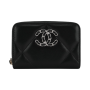 Chanel 19 Zipped Coin Purse Lambskin & Silver Black