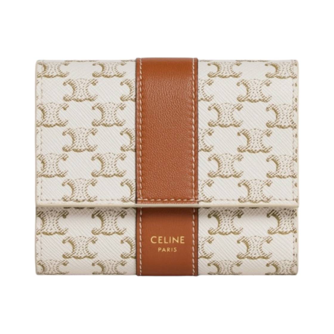 셀린느 트리옹프 캔버스 & 램스킨 스몰 트라이폴드 월렛 화이트 탄(Celine Small Tri-Fold Wallet in Triomphe Canvas & Lambskin White Tan) - 1