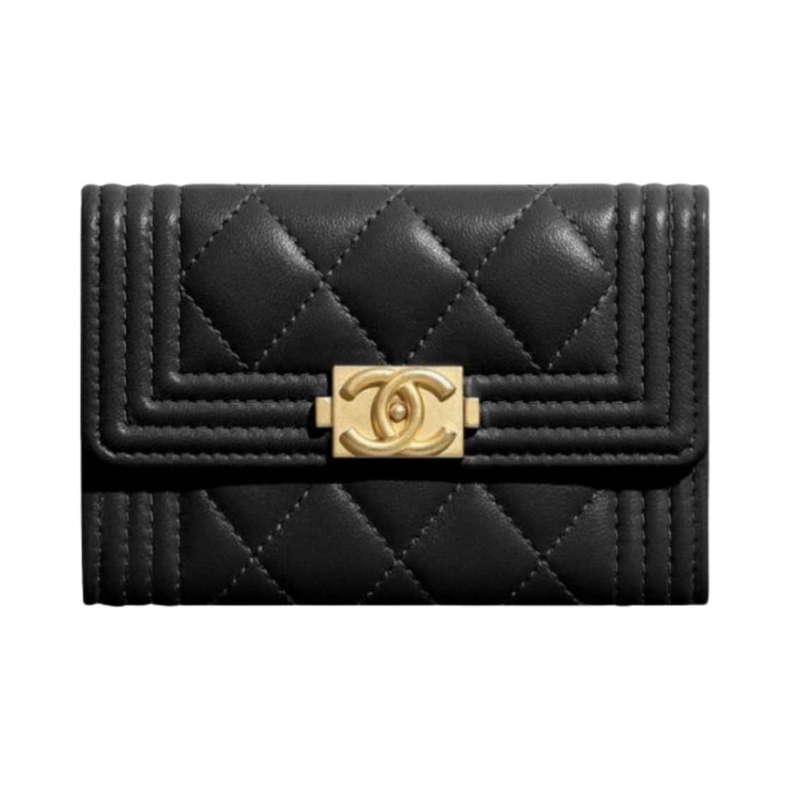 샤넬 보이 샤넬 플랩 카드 홀더 램스킨 & 골드 메탈 블랙(Chanel Boy Chanel Flap Card Holder Lambskin & Gold Black)