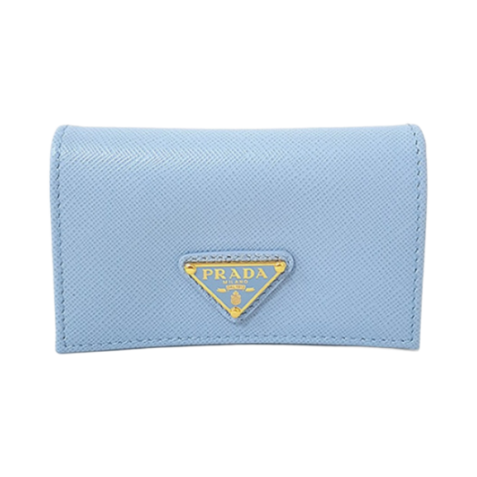 Prada Saffiano Leather Triangle Logo Card Holder Celeste