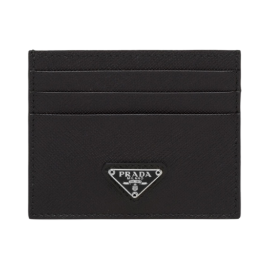 1MC025-QHH-F0632 Prada Saffiano Leather Triangle Logo Card Holder Black Silver