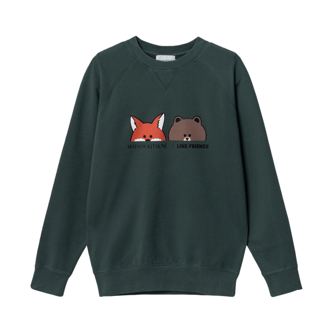메종 키츠네 x 라인 프렌즈 페이스 프린트 스웨트셔츠 블루 그린(Maison Kitsune x Line Friends Face Print Sweatshirt Blue Green) - 1