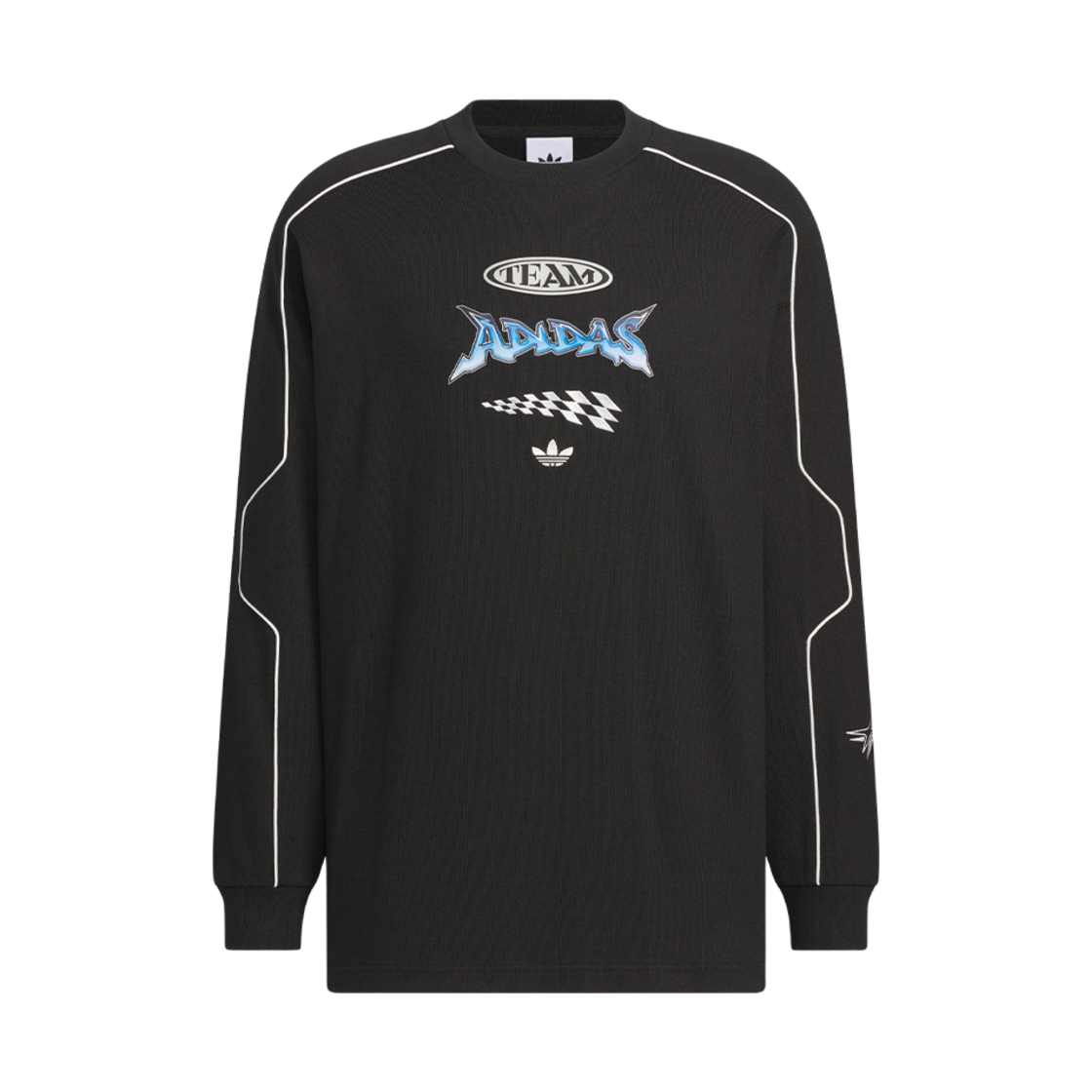 아디다스 레이싱 V-데이 그래픽 크루 스웨트셔츠 젠더 뉴트럴 블랙 - KR 사이즈(Adidas Racing V-Day Graphic Crew Sweatshirt Gender Neutral Black - KR Sizing) - 1