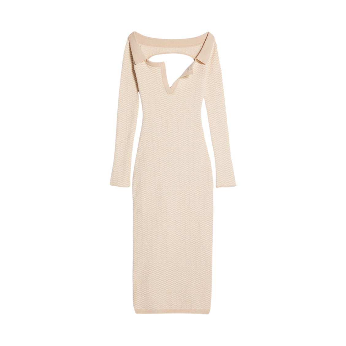 (W) 자크뮈스 라 로브 마이유 팜페로 오프 더 숄더 폴로 드레스 멀티 베이지((W) Jacquemus La Robe Maille Pampero Off-The-Shoulder Polo Dress Multi Beige) - 1