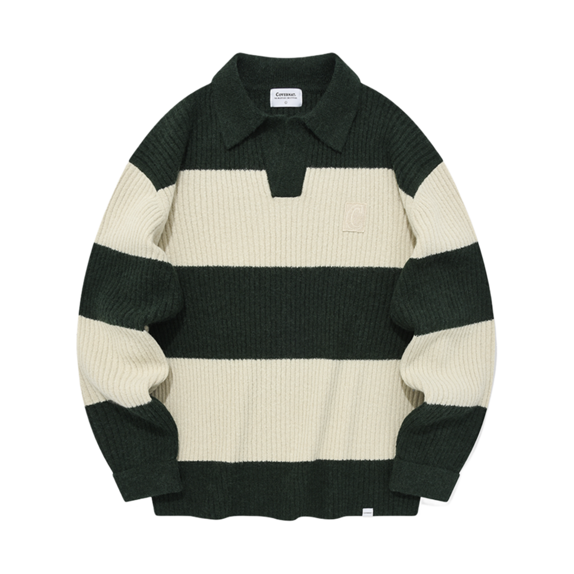 커버낫 컨트라스트 스트라이프 카라 니트 그린(Covernat Contrast Stripe Collar Knit Green) - 1