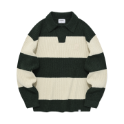 Covernat Contrast Stripe Collar Knit Green