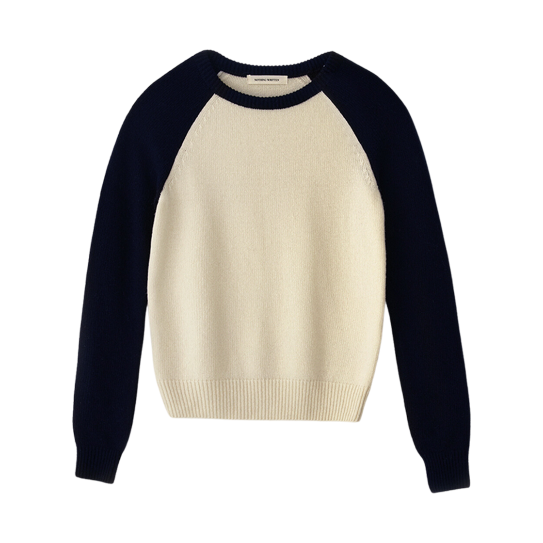 (W) 낫띵 리튼 포이 래글런 울 스웨터 화이트 네이비((W) Nothing Written Poi Raglan Wool Sweater White Navy)
