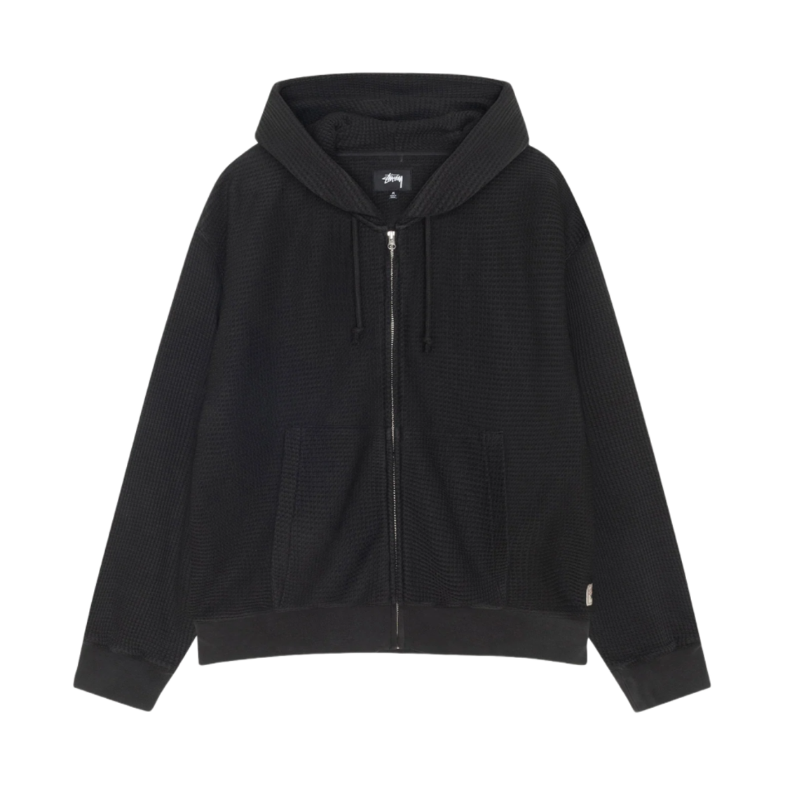 1140360 Stussy Double Layer Waffle Zip Hoodie Black