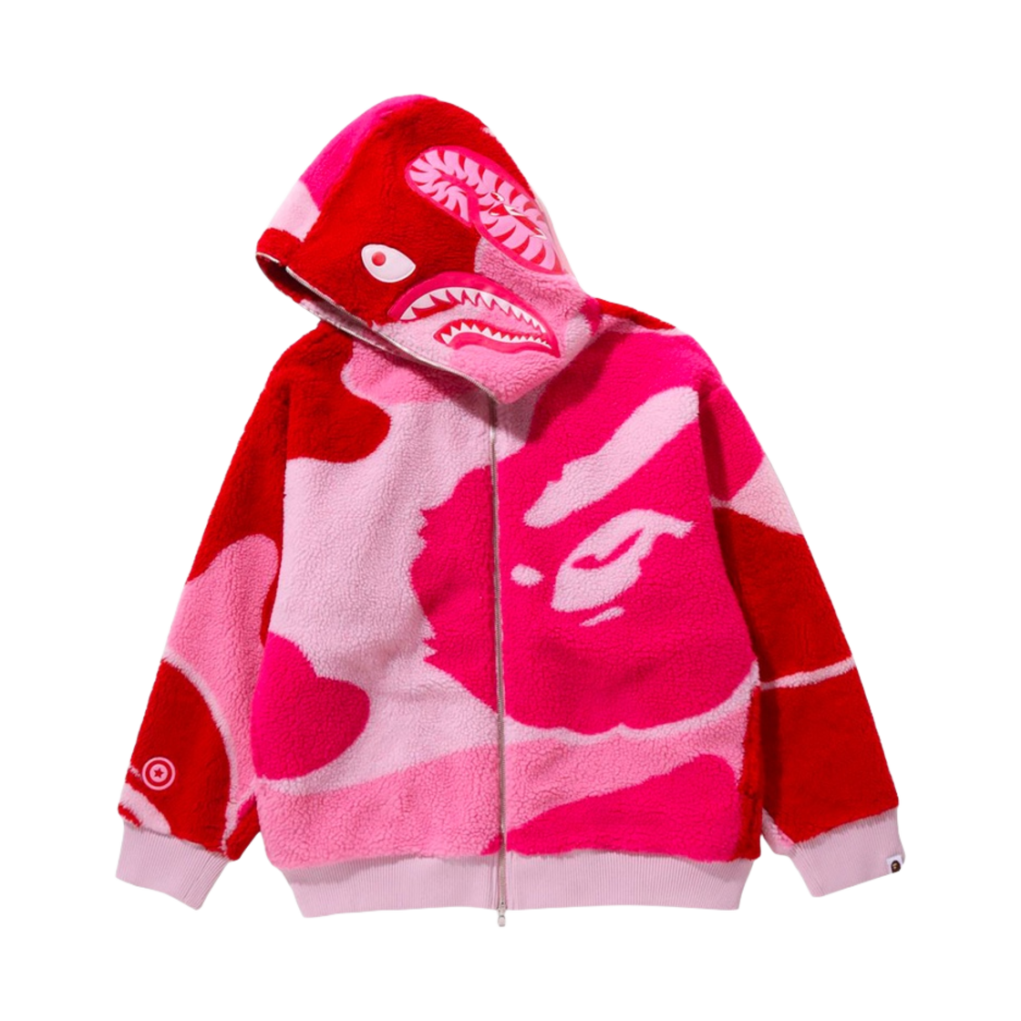 베이프 메가 ABC 카모 샤크 보아 후드 핑크(BAPE Mega ABC Camo Shark Boa Hoodie Pink) - 1
