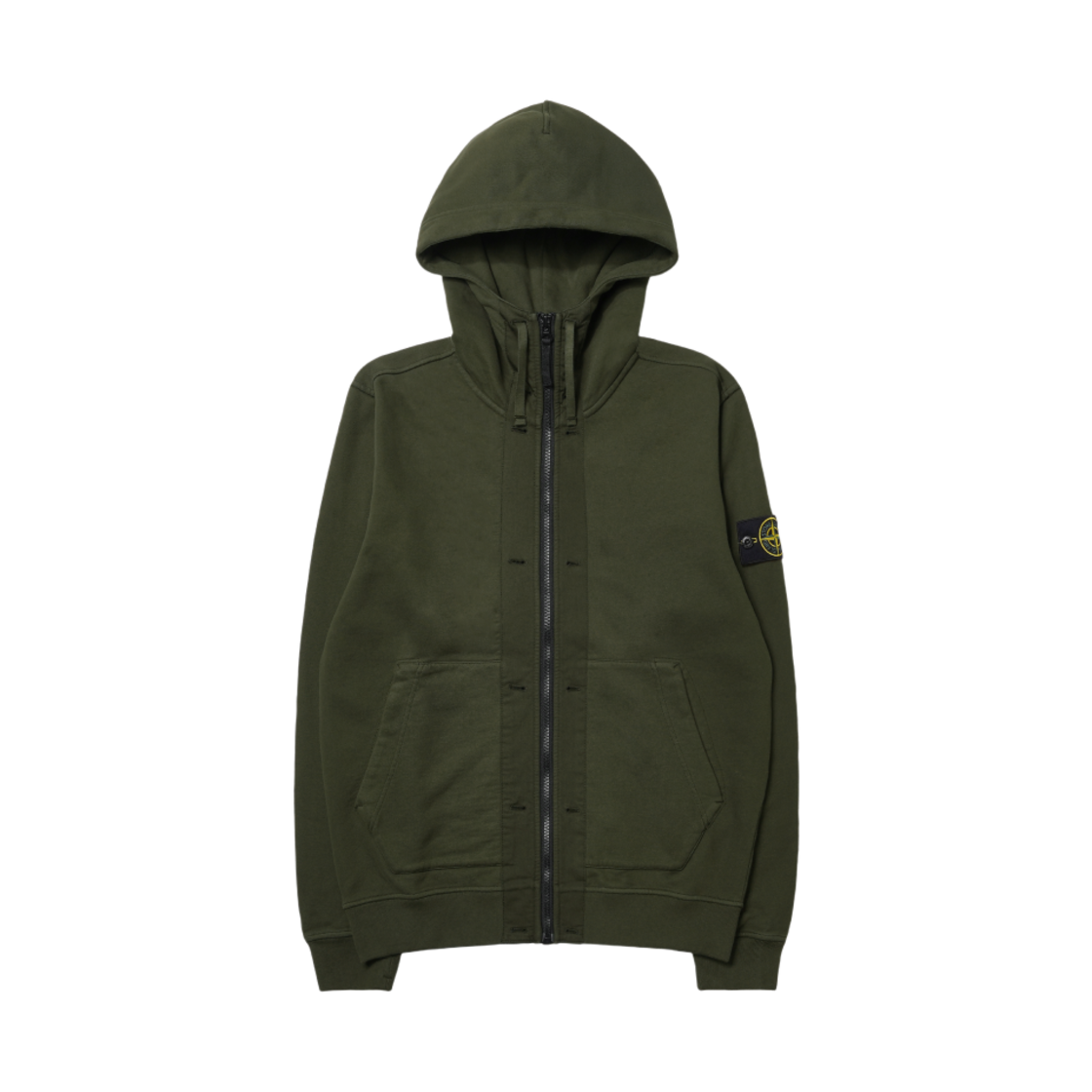 스톤 아일랜드 60477 브러쉬드 코튼 플리스 가먼트 다이드 풀 집업 후드 스웨트셔츠 올리브 그린 - 23FW(Stone Island 60477 Brushed Cotton Fleece Garment Dyed Full Zip Up Hooded Sweatshirt Olive Green - 23FW) - 1