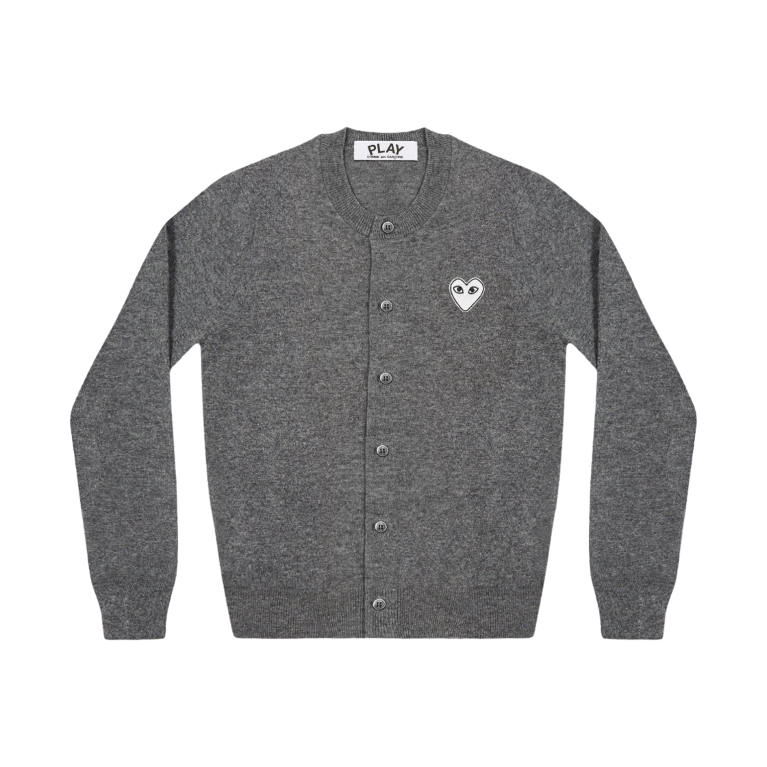 AX-N061-051-3 Play Comme des Garcons White Heart Knit Cardigan Grey