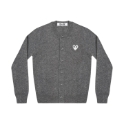 Play Comme des Garcons White Heart Knit Cardigan Grey