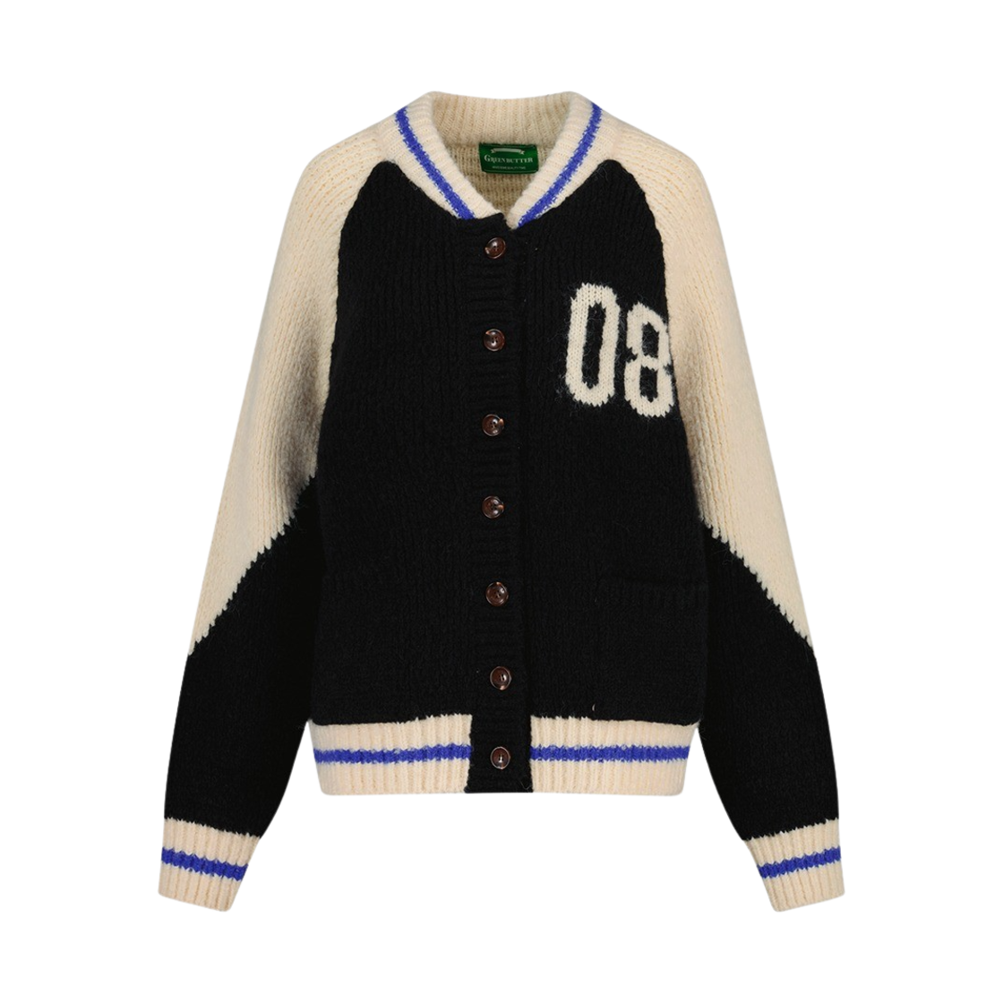 23FWP000008 Greenbutter Women 08 Varsity Alpaca Knit Cardigan Black