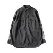 Kapital Heather Chambray 2 Tone Bone Patch Ventilator Work Shirt Charcoal