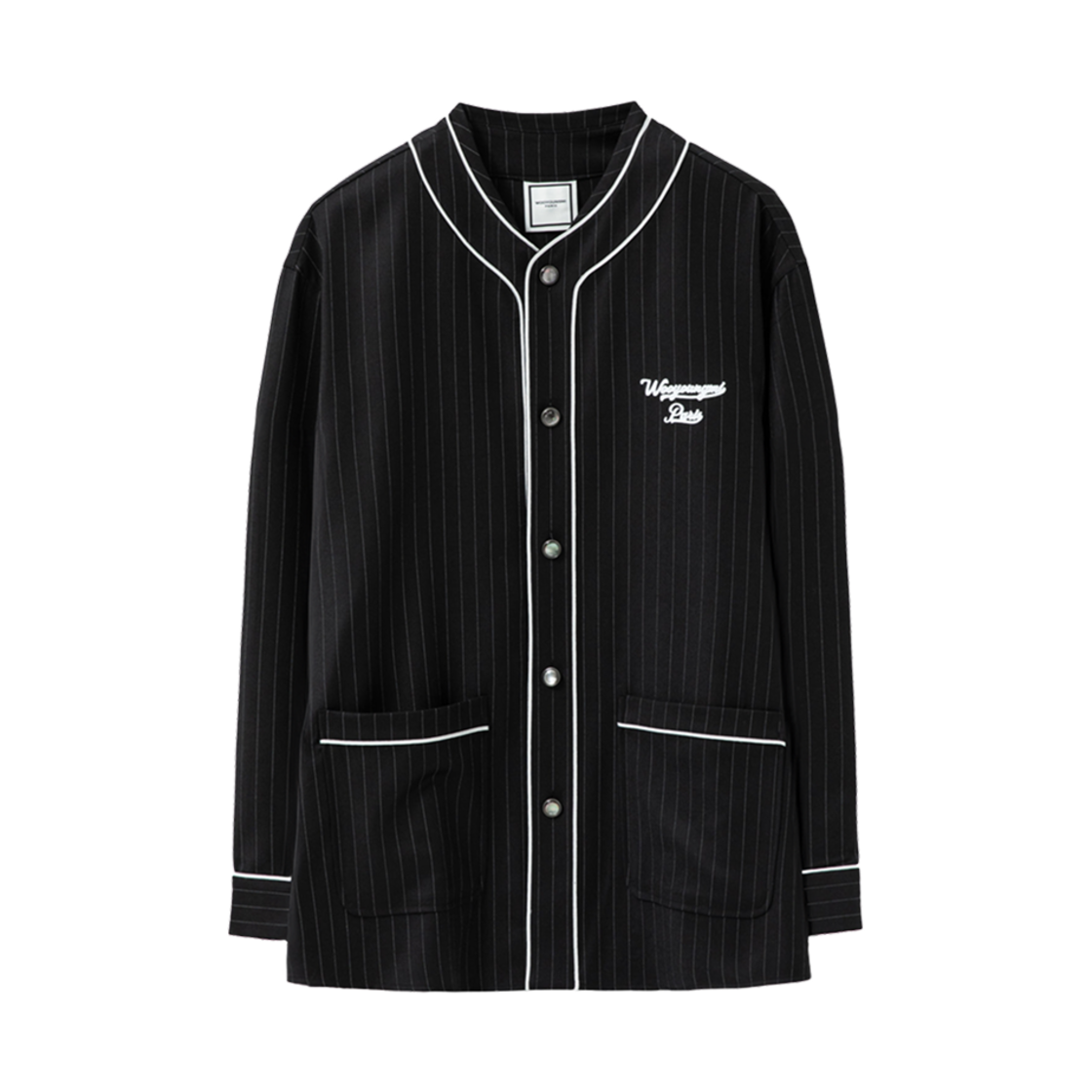 W251SH04834B Wooyoungmi Wool Stripe Baseball Shirt Black - 25SS