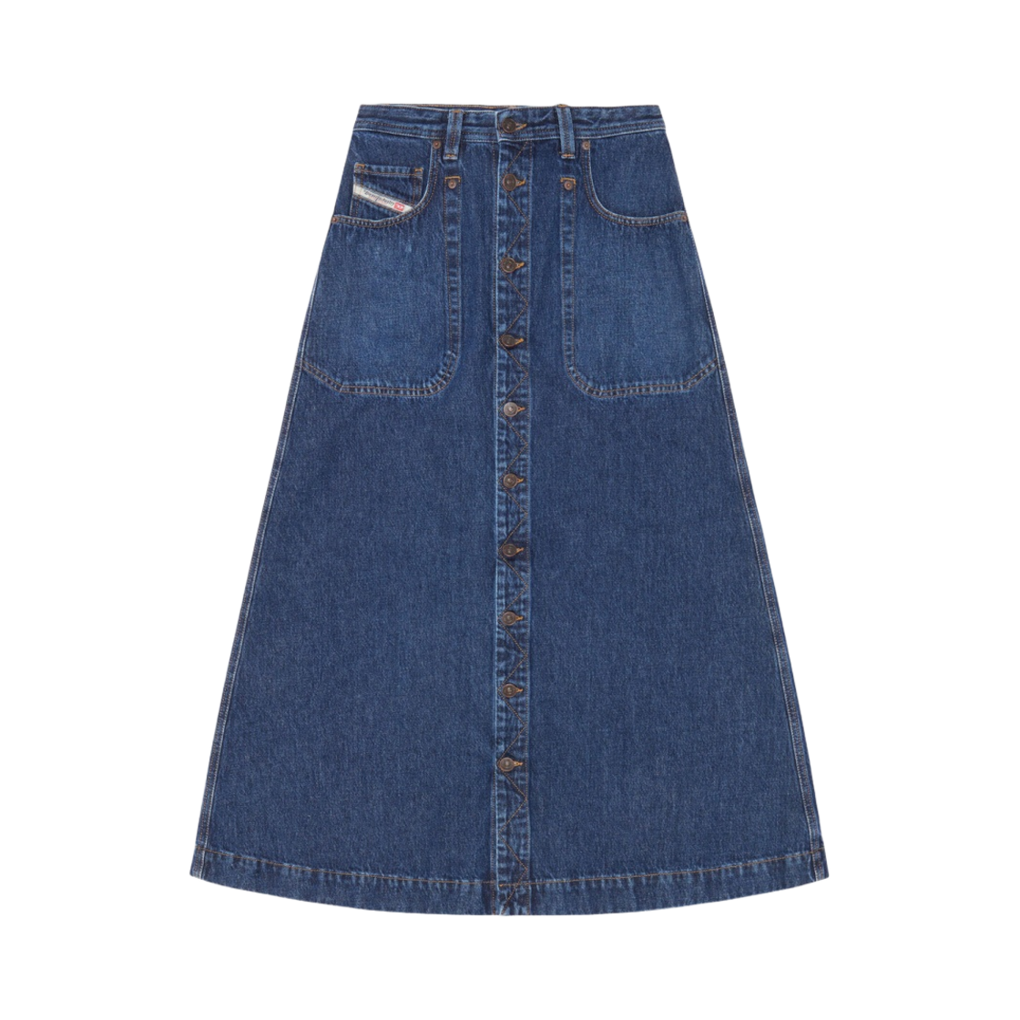 (W) 디젤 De-알버스-L A-라인 롱 스커트 다크 블루((W) Diesel De-Albus-L A-Line Long Skirt Dark Blue) - 1