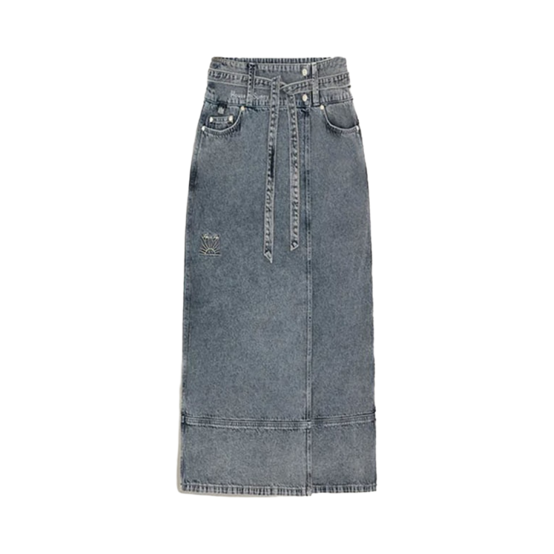 - (W) House of Sunny Low Rider Denim Skirt Sunfade Denim