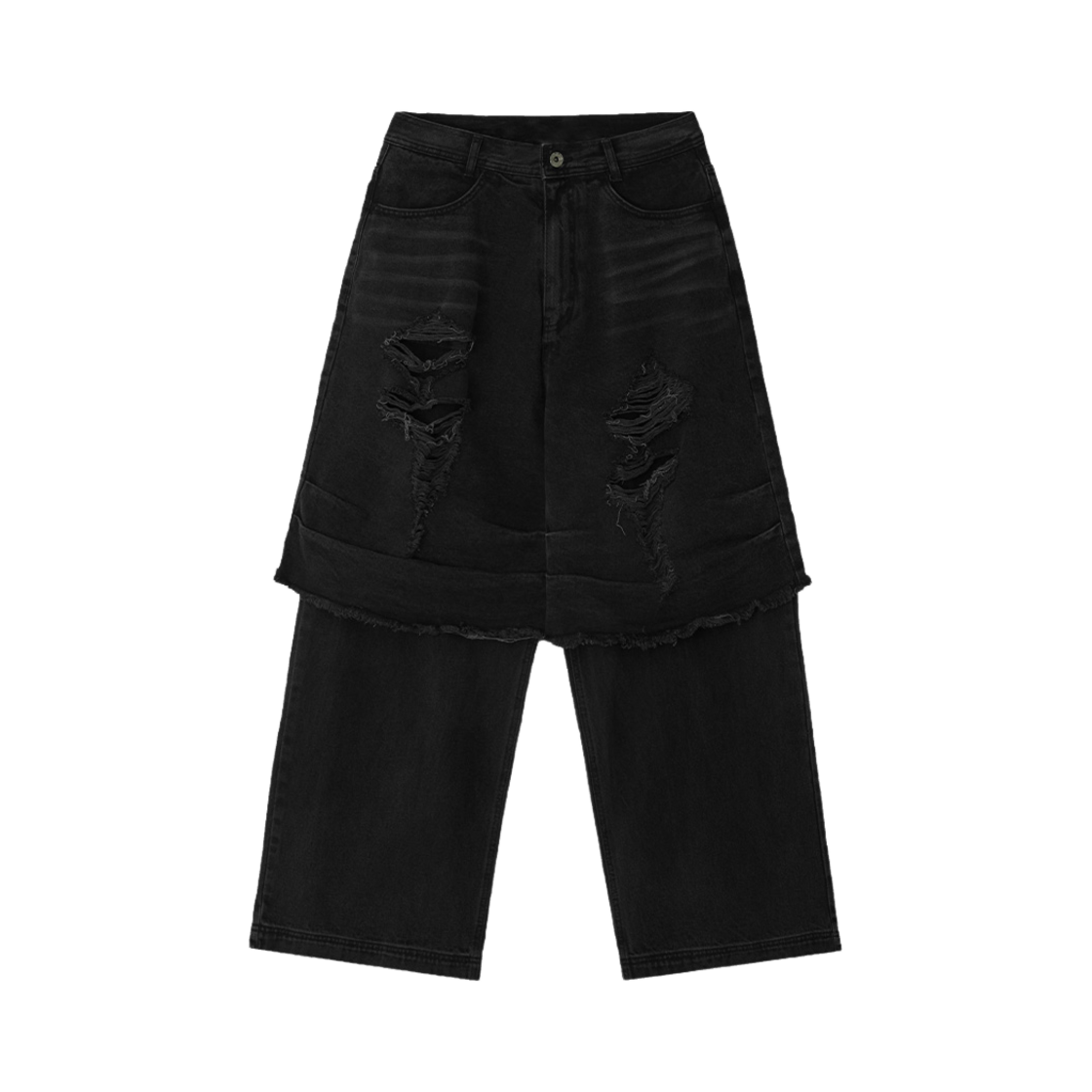 [KREAM 단독] 비엘알 디스트로이드 빈티지 더블 데님 팬츠 블랙([KREAM 단독] BLR Destroyed Vintage Double Denim Pants Black)