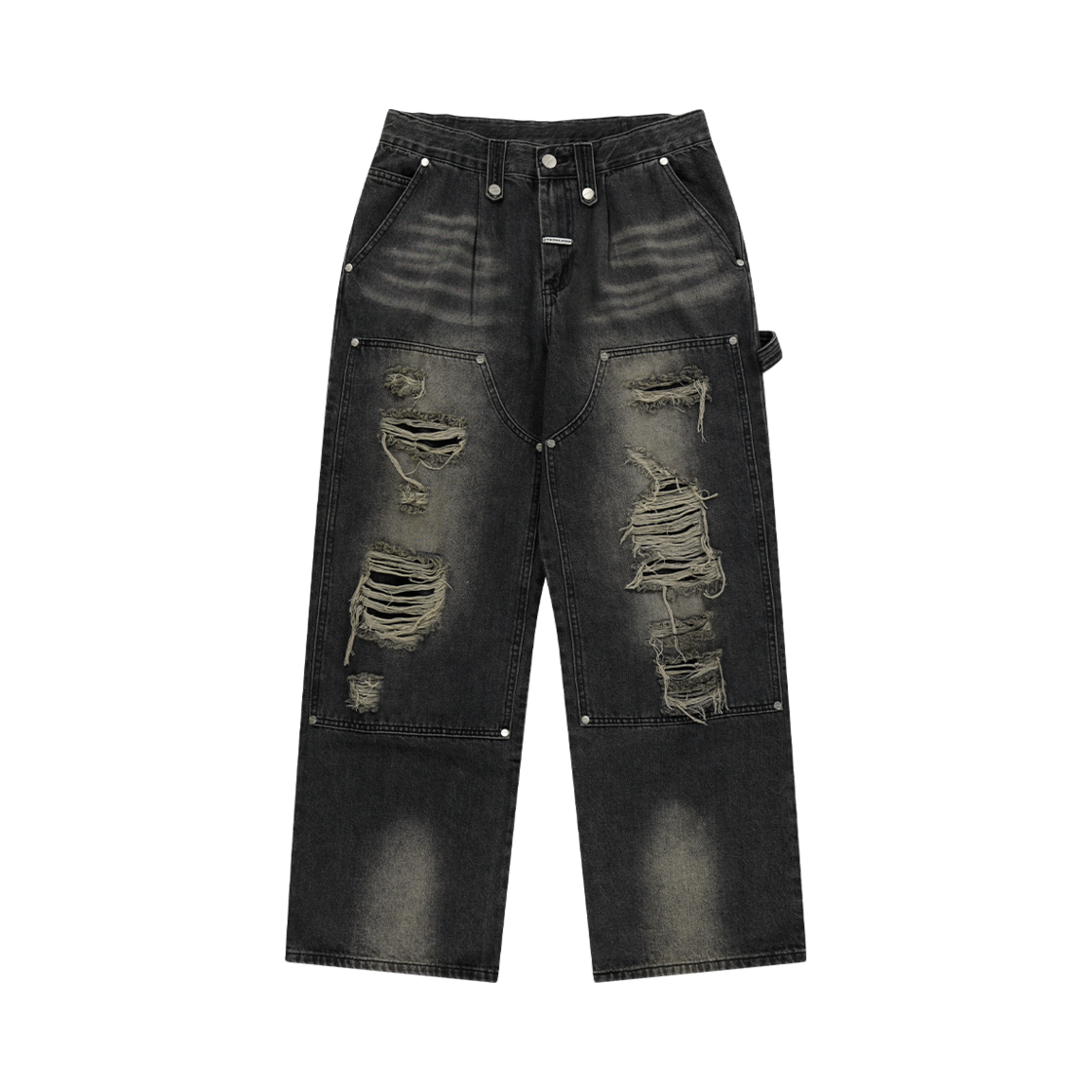 VH2EFUD114ABK Thevinylhouse Destroyed Double Knee Denim Pants Black