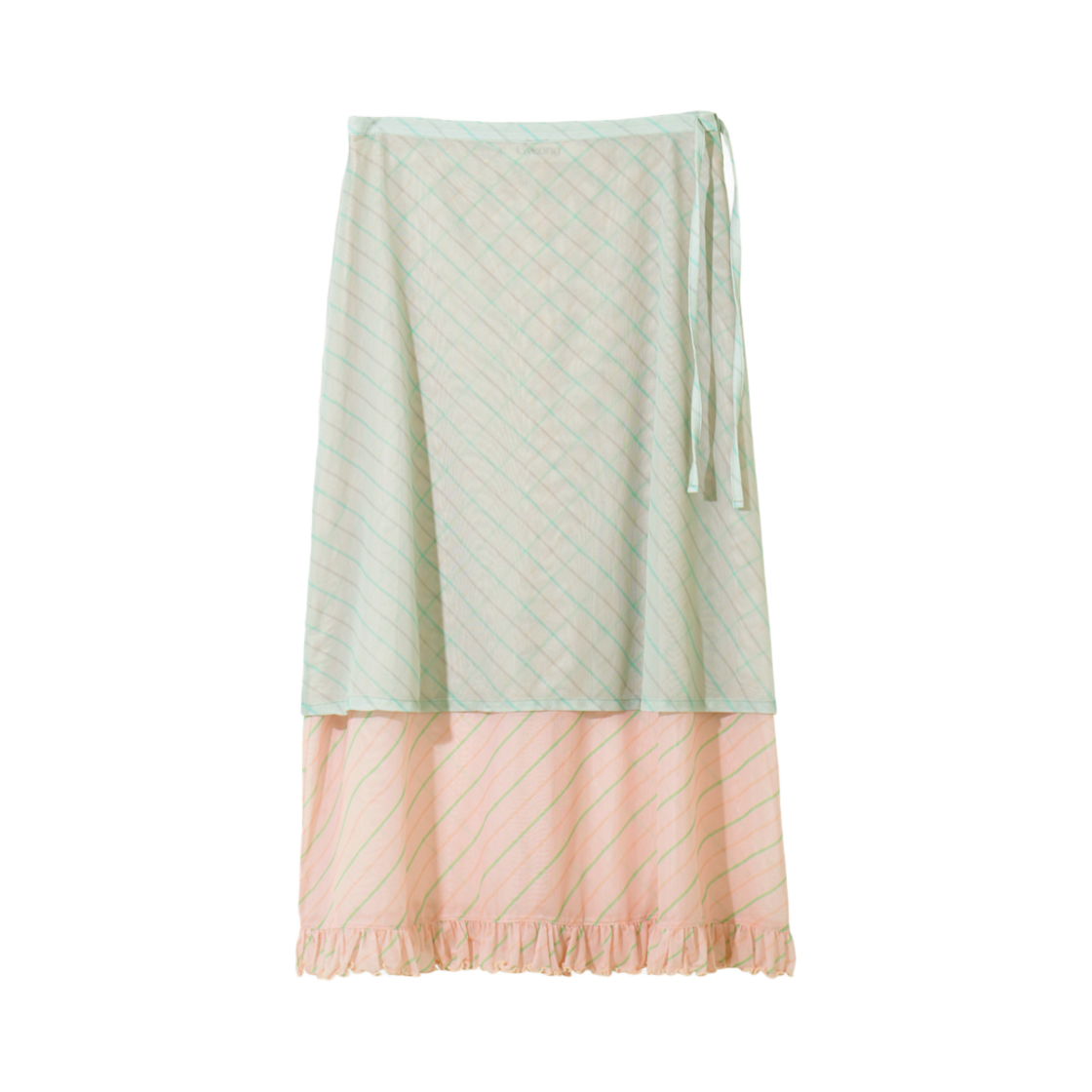 경 스트라이프 메쉬 더블 레이어드 스커트 핑크 & 라임(Gyeong Striped Mesh Double Layered Skirt Pink & Lime)